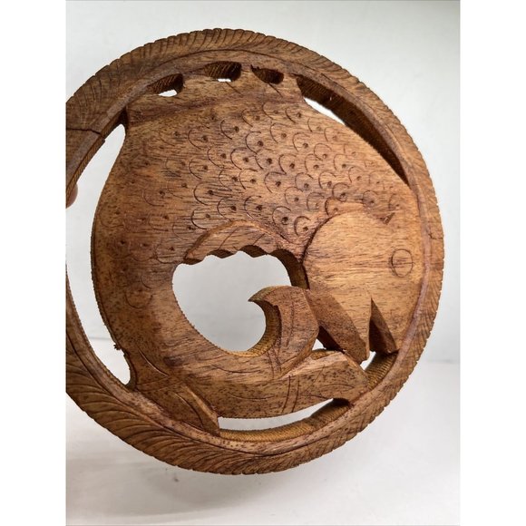 SMALL Handmade Wooden Fish Trivet - with Flaws - Made in India - Picture 12 of 16